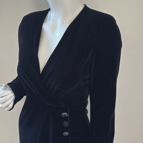 The Kooples Black Velvet Long Sleeve Wrap Style Mini Dress w Rhinestone Buttons - Picture 5 of 10